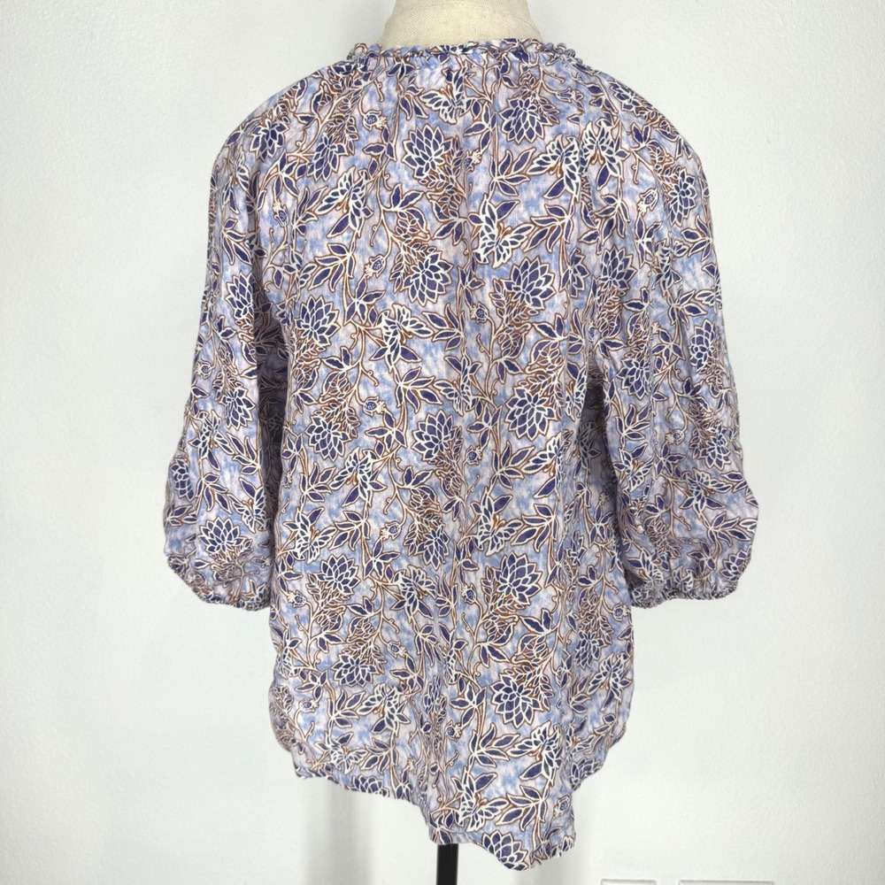 J Jill Linen Floral Puff Sleeve Ruffle Boho Top Oversized Small Artsy‎ Cottage - Picture 7 of 8